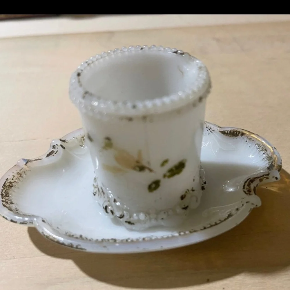Antique Dithridge Victorian era milk glass vanity set